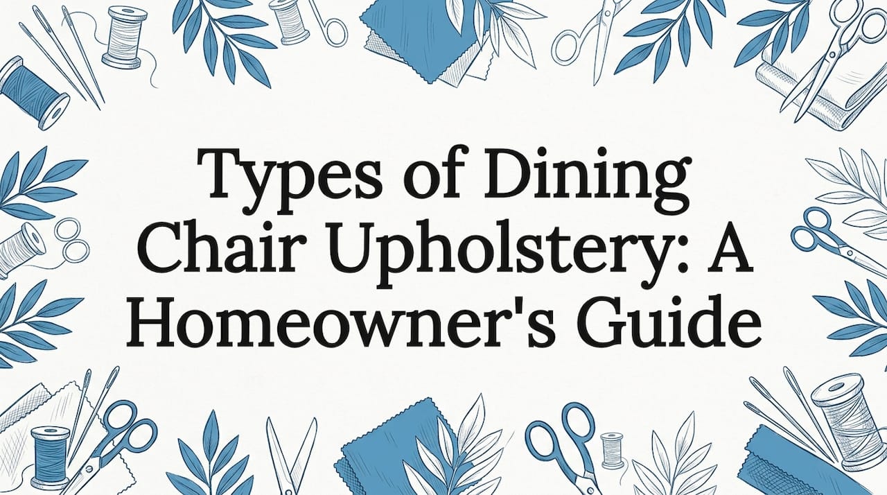 Decorative title card illustration with upholstery tools
