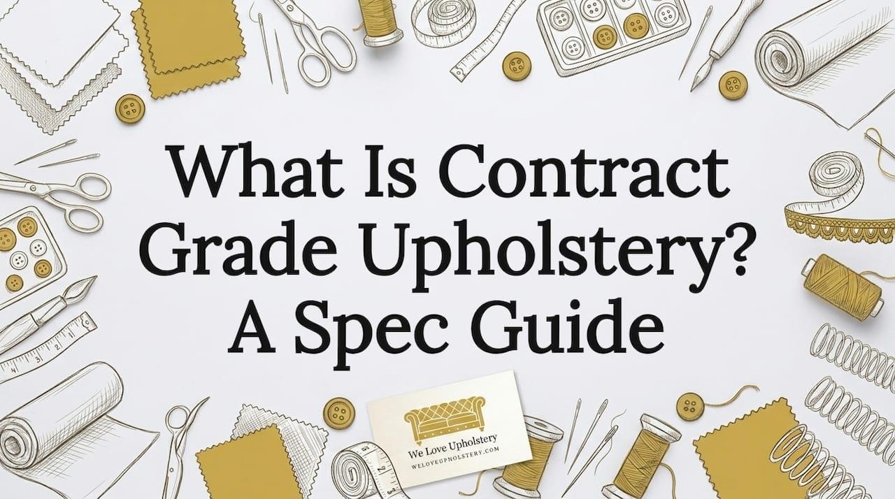 Decorative title card illustration with upholstery tools