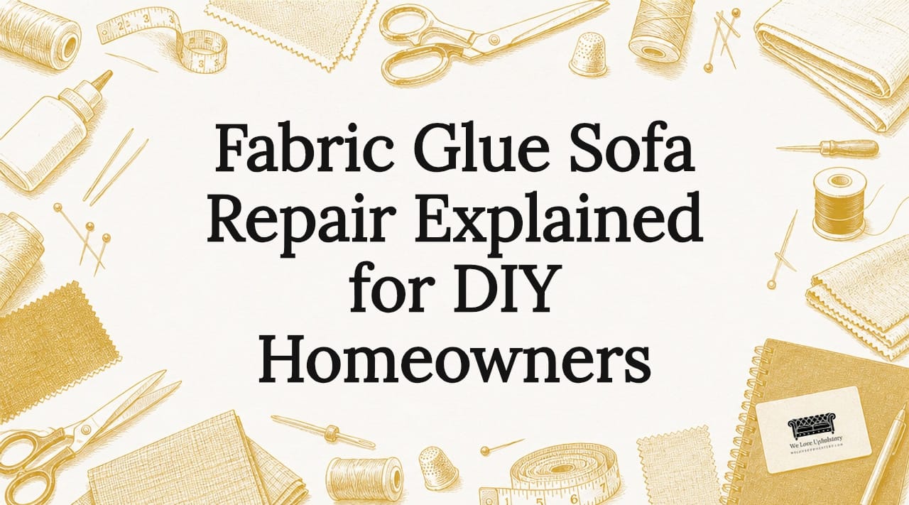 Decorative title card illustration with upholstery tools