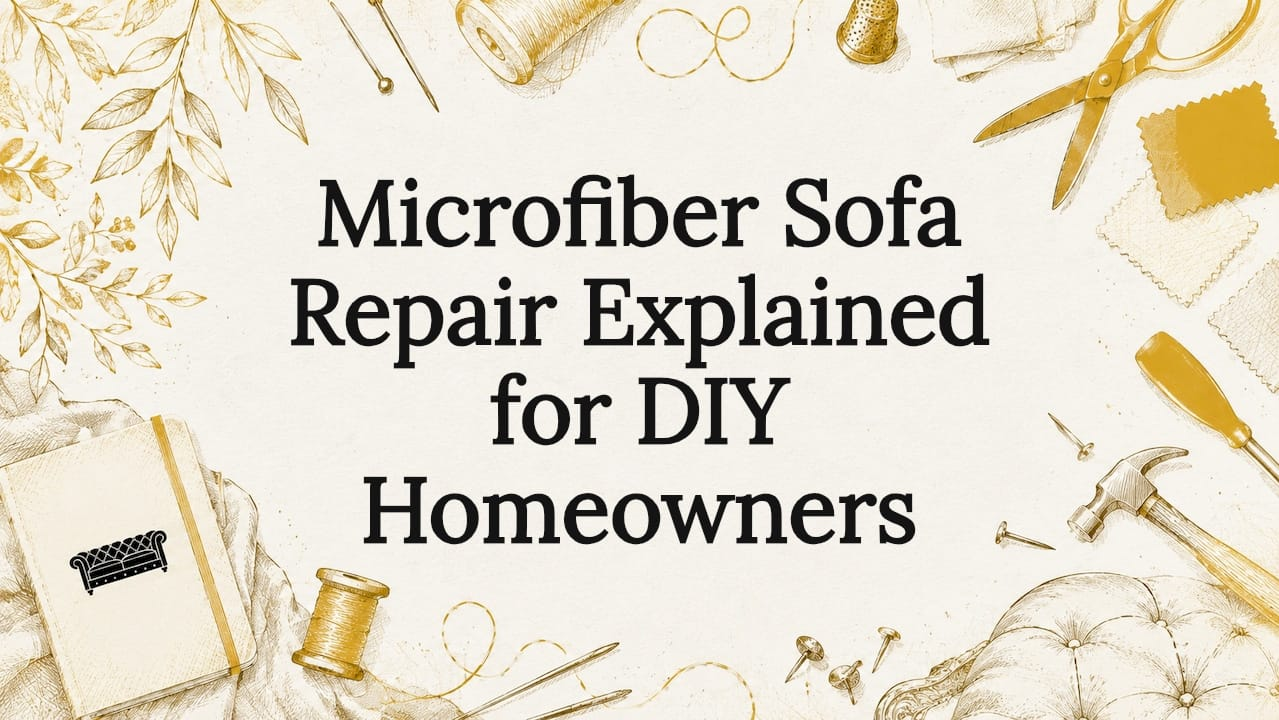 Decorative title card illustration for microfiber sofa repair