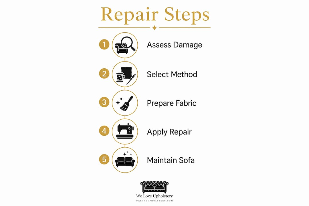 Infographic showing step-by-step microfiber repair process