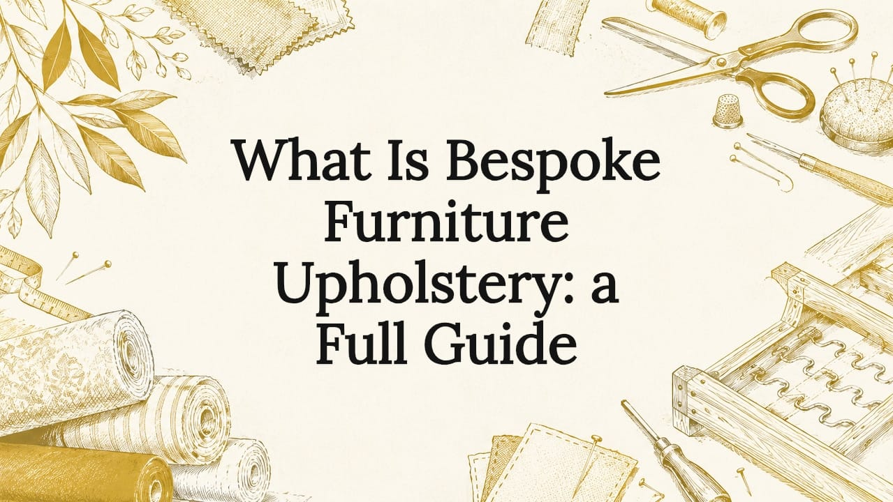 Decorative bespoke upholstery title card illustration