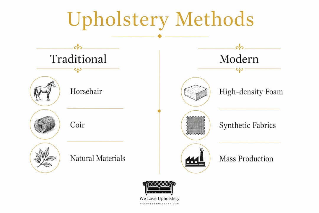 Infographic comparing traditional and modern upholstery methods