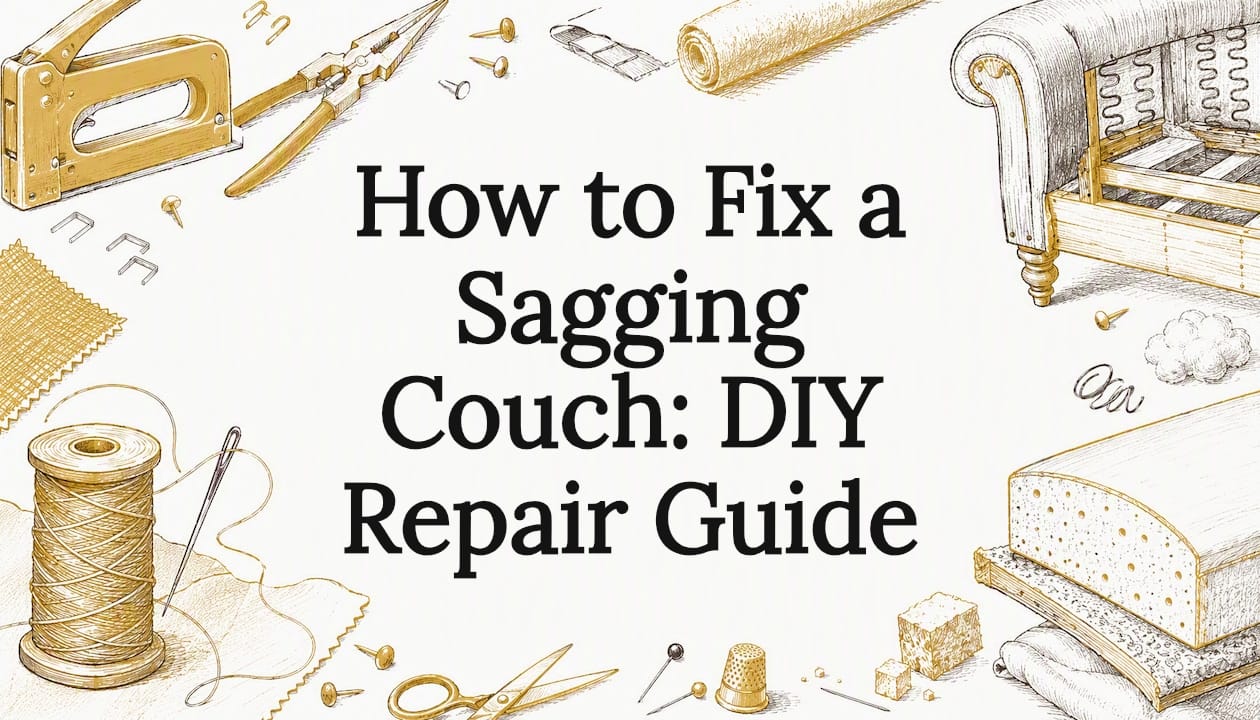 Decorative upholstery repair title card illustration