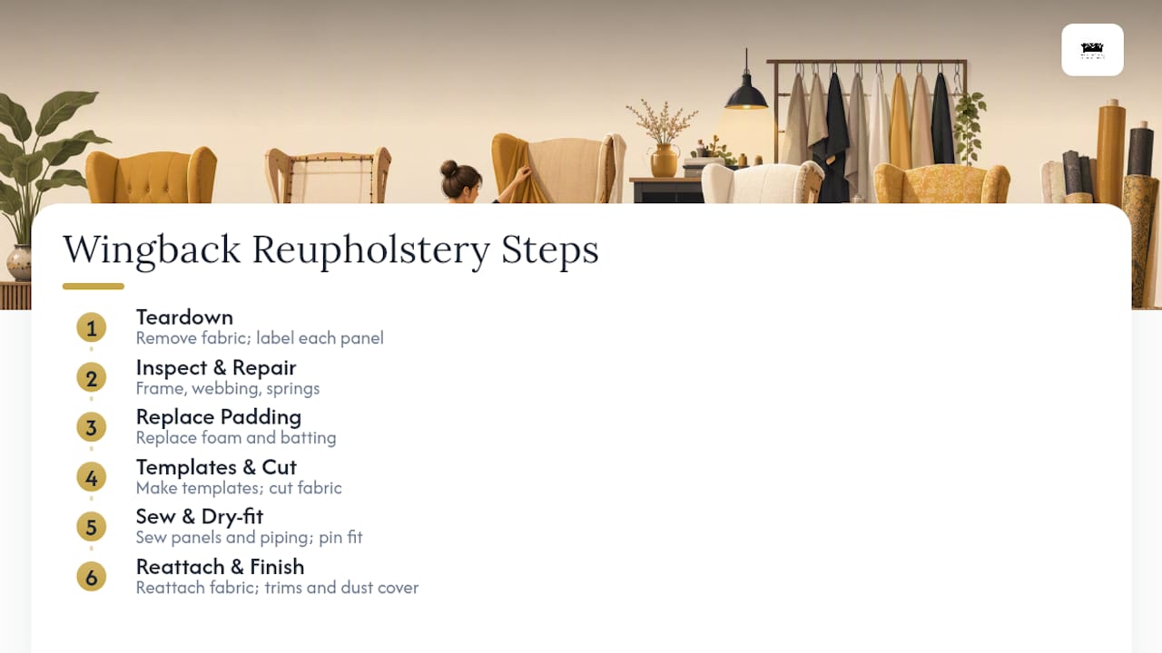 Diagram of wingback chair reupholstery process