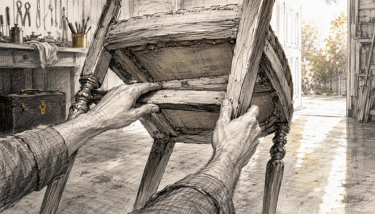 Hands pressing underside of chair frame
