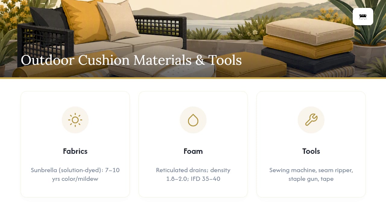 Diagram of outdoor cushion materials and tools