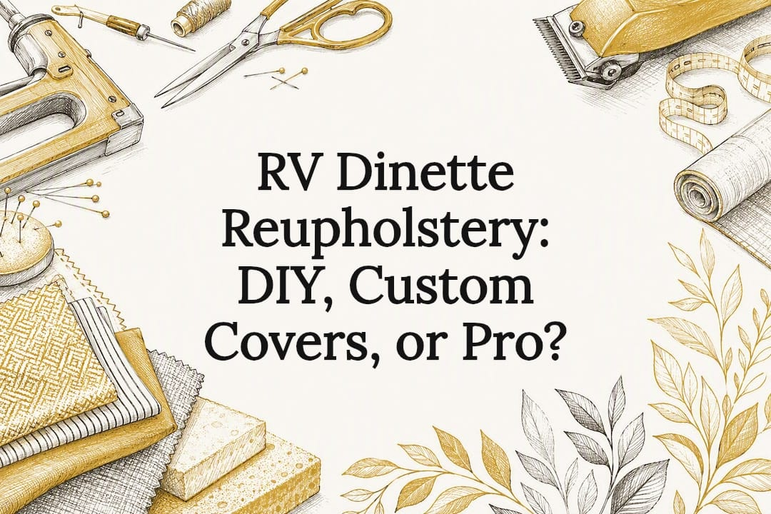 Decorative upholstery tools and fabrics illustration