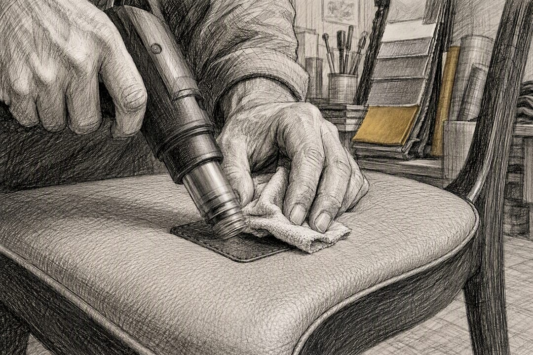 Hands applying heat with cloth to vinyl patch