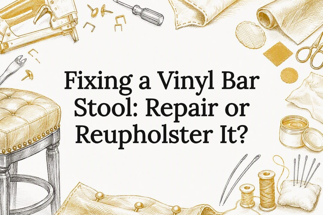 Decorative title card illustration for vinyl bar stool repair